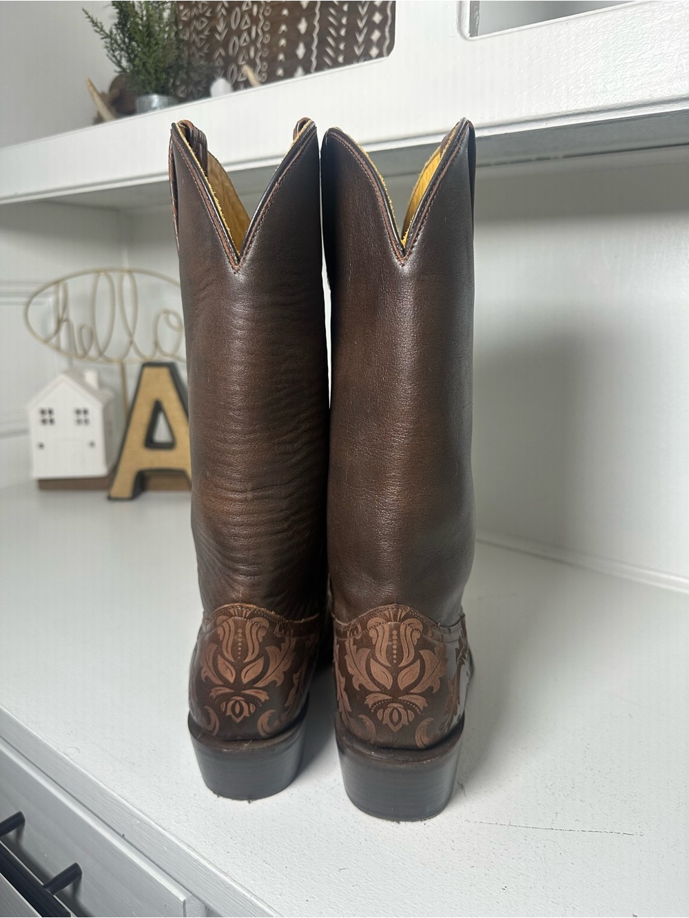 Tin Haul Fillygree Cowboy Boots Womens 8 Brown Western Tooled Leather Rodeo Boho - Picture 6 of 9